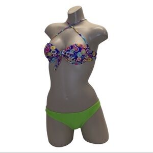 Recco Size Medium Brazilian Floral Underwire Top & Green Bottom Bikini Set. New